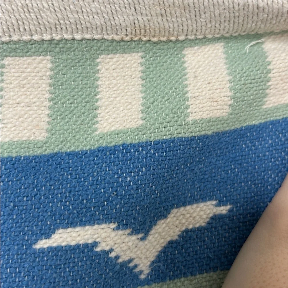 Vintage Santonja Blue Green House Sheep Cotton Blanket 53x53 BLEMISH